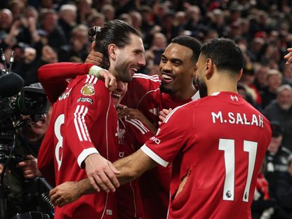 فرحة لاعبي ليفربول بتسجيل هدف في شباك مانشستر سيتي ضمن الدوري الإنجليزي الممتاز - 8 فبراير 2026 - REUTERS