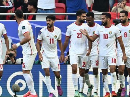 احتفال لاعبي الأردن بعد تسجيل الهدف الأول في شباك كوريا الجنوبية - 20 يناير 2024 - x/afcasiancup_ar