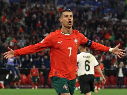 كريستيانو رونالدو بعد تسجيله هدفاً للبرتغال في مرمى ألمانيا بدوري الأمم الأوروبية - 4 يونيو 2025 - X/@UEFAEURO