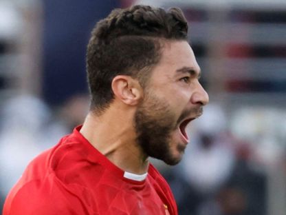 مدافع مصر والأهلي ياسر إبراهيم خلال احتفاله بأحد الأهداف - Reuters