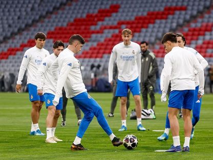 لاعبو ريال مدريد في حصة تدريبية أخيرة قبل مواجهة بايرن ميونيخ في دوري أبطال أوروبا - 14 أبريل 2026 - X/@realmadridarab