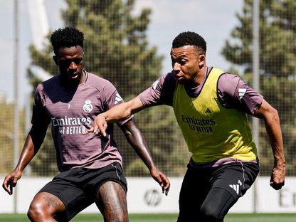 كيليان مبابي وفينيسيوس خلال تدريب لريال مدريد - 19 أبريل 2026 - X/@realmadrid