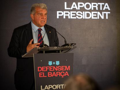 جوان لابورتا خلال إطلاق حملته في انتخابات رئاسة برشلونة - 17 فبراير 2026 - X/@JoanLaportaFCB