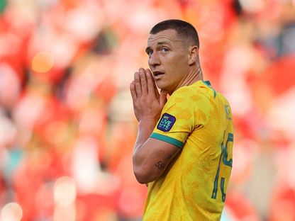 ميتشل ديوك مهاجم المنتخب الأسترالي في مواجهة إندونيسيا - 28 يناير 2024 - Reuters