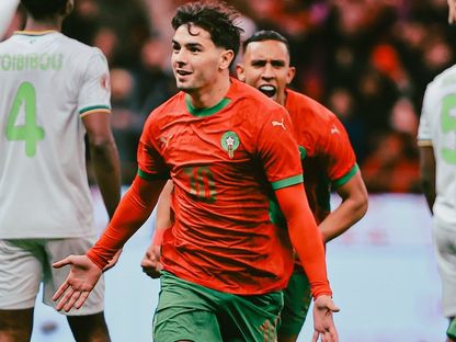 براهيم دياز مهاجم المغرب يحتفل بهدفه أمام جزر القمر في افتتاح كأس الأمم الإفريقية - 21 ديسمبر 2025 - X/@CAF_Online