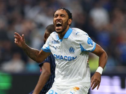لاعب أولمبيك مارسيليا  بيير إيميريك أوباميانغ خلال مباراة لو هافر في الدوري الفرنسي - 18 أكتوبر 2025 - ٌReuters