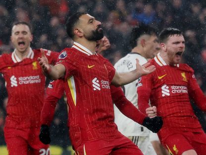 محمد صلاح نجم ليفربول يحتفل بهدفه أمام مانشستر يونايتد بالدوري الإنجليزي - 5 يناير 2025 - Reuters