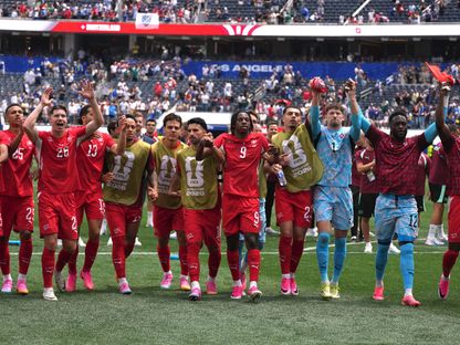 لاعبو سويسرا يحتفلون بعد فوزهم على البوسنة والهرسك في كأس العالم - 18 يونيو 2026 - IMAGN IMAGES via Reuters