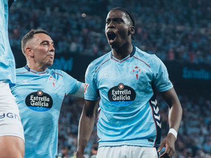 احتفال إلياكس موريبا لاعب سيلتا فيغو بتسجيل هدف في مرمى إشبيلية بالدوري الإسباني - 23 مايو 2026 - X/@RCCelta