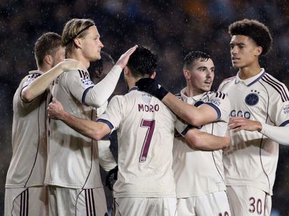 احتفال كاسبر دولبرغ بهدفه في مباراة مكارباغ أغدام وأياكس أمستردام بدوري أبطال أوروبا - 10 ديسمبر 2025 - Reuters