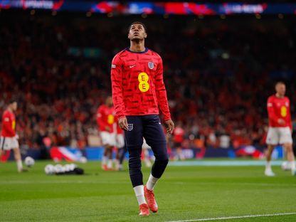 ماركوس راشفورد يقوم بعملية الإحماء قبل مواجهة إنجلترا وألبانيا في تصفيات كأس العالم - 21 مارس 2025 - Reuters