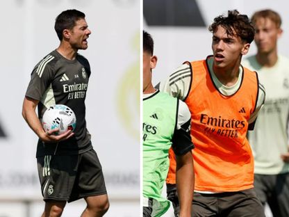 لاعب ريال مدريد المغربي تياغو بيتارش ومدرب الفريق تشابي ألونسو في صورة مُركبة - الشرق