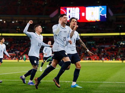 احتفال فيديريكو فالفيردي بهدفه في مباراة إنجلترا والأوروغواي الودية - 27 مارس 2026 - Reuters