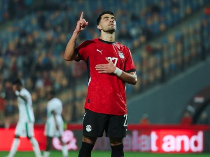 محمود صابر لاعب منتخب مصر يحتفل بعد تسجيله هدفاً في شباك نيجيريا في مباراة ودية - 16 ديسمبر 2025 - facebook/EgyptNT