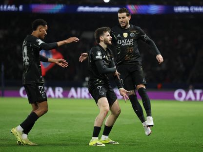 خفيتشا كفاراتسخيليا لاعب باريس سان جيرمان يحتفل بهدفه في مرمى تشيلسي في دوري أبطال أوروبا - 11 مارس 2026 - Reuters