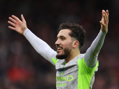 ريان شرقي يحتفل بعد تسجيله هدفاً لمانشستر سيتي في شباك نوتنغهام فورست - 27 ديسمبر 2025 - REUTERS