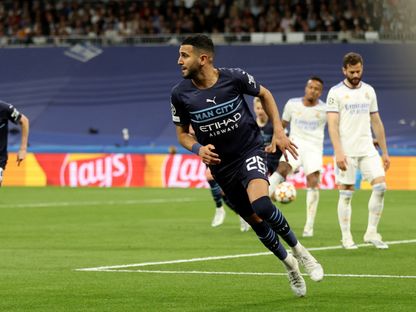 رياض محرز (مانشستر سيتي) يحتفل بهدفه في مرمى ريال مدريد في إياب نصف نهائي دوري أبطال أوروبا - 5 مايو 2022 - Reuters