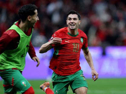 براهيم دياز لاعب منتخب المغرب يحتفل بتسجيل هدف في مرمى تنزانيا بثمن نهائي كأس إفريقيا - 4 يناير 2026 - Reuters