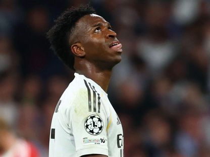 فينيسيوس جونيور يتحسر على ضياع هدف في مباراة ريال مدريد وبايرن ميونيخ بدوري أبطال أوروبا - 7 أبريل 2026 - Reuters