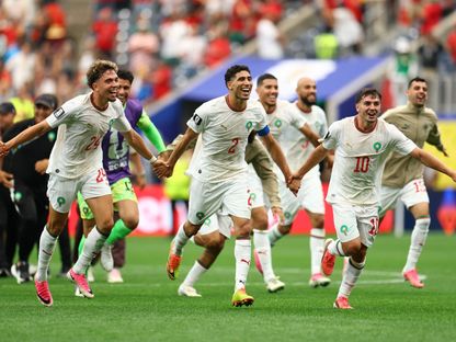 نائل العيناوي وأشرف حكيمي وبراهيم دياز بعد مباراة المغرب وكندا بكأس العالم - 4 يوليو 2026 - Reuters