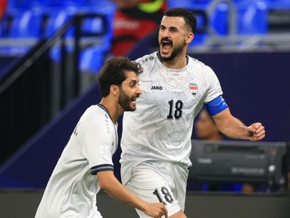 احتفال أيمن حسين مهاجم العراق بتسجيل هدف في مرمى البحرين بكأس العرب - 3 ديسمبر 2025 - FB/@Iraq National Team