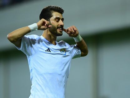 حسن عبد الكريم بعد تسجيله هدفاً للزوراء في مرمى نفط ميسان بالدوري العراقي- 9 مايو 2024 - Fb/@Iraq Stars League