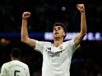 جاكوبو رامون مدافع ريال مدريد الشاب يحتفل بعد تسجيله هدف الفوز على ريال مايوركا - 14 مايو 2025 - REUTERS