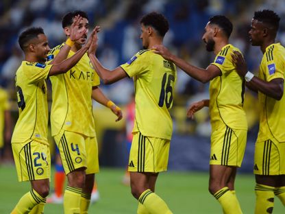 احتفال لاعبي النصر السعودي بتسجيل هدف في مرمى غوا الهندي في دوري أبطال آسيا 2 - 5 نوفمبر 2025 - X/@AlNassrFC