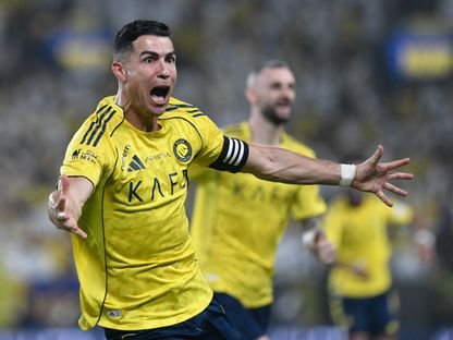 كريستيانو رونالدو قائد النصر يحتفل بعد التسجيل بمواجهة الأهلي في دوري روشن السعودي - 29 أبريل 2026 - Reuters