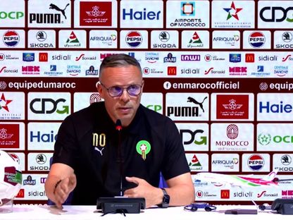 مدرب المغرب محمد وهبي خلال مؤتمر صحفي بعد العودة من منافسات كأس العالم 2026 - 14 يوليو 2026 - YT/ Fédération Royale Marocaine de Football