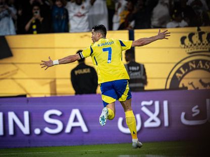 كريستيانو رونالدو نجم نادي النصر يحتفل بهدفه في مرمى الرياض بالدوري السعودي - 12 أبريل 2025 - X/@SPL