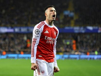 غابرييل مارتينيلي لاعب أرسنال يحتفل بهدفه في شباك كلوب بروج في دوري أبطال أوروبا - 10 ديسمبر 2025 - Reuters