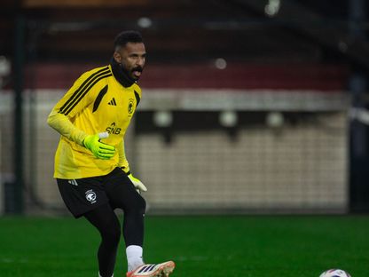 الحارس محمد العويس خلال تدريب المنتخب السعودي - 29 مارس 2026 - x/@SaudiNT