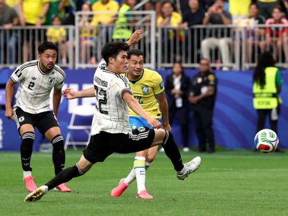 غابرييل مارتينيلي مهاجم البرازيل في طريقه لتسجيل هدف الفوز على اليابان في كأس العالم - 29 يونيو 2026 - IMAGN IMAGES via Reuters Connect