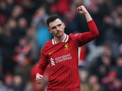 لاعب ليفربول أندرو روبرتسون بعد مباراة ولفرهامبتون في الدوري الإنجليزي الممتاز -  ١٦ فبراير ٢٠٢٥ - Reuters