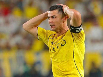 حسرة كريستيانو رونالدو نجم النصر بعد إهدار فرصة أمام الهلال في الدوري السعودي - 12 مايو 2026 - X/@aawsat_spt