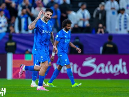 ألكسندر ميتروفيتش لاعب الهلال يحتفل بهدفه في شباك الاتحاد في دوري أبطال آسيا - 5 مارس 2024 - X/@Alhilal_FC