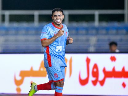 احتفال يحي الشهري لاعب الرياض بتسجيل هدف في مرمى الجبيل بكأس الملك - 24 سبتمبر 2025 - X/@@KingCupSA