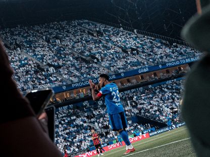 سالم الدوسري قائد الهلال خلال لقاء الرياض بالدوري السعودي - 29 أغسطس 2025 - @Alhilal_FC