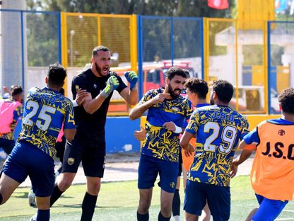 لاعبو شبيبة العمران يحتفلون بتسجيل هدف في مرمى جندوبة الرياضية بدوري الدرجة الثانية التونسي- 1 يونيو 2024 - FB/@JSO