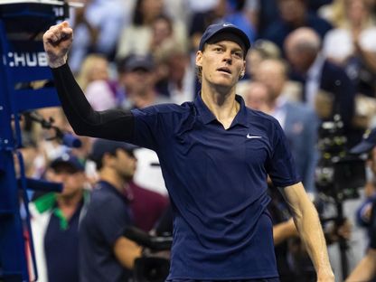 يانيك سينر بعد فوزه على فيليكس أوجيه-ألياسيم في نصف نهائي بطولة أميركا المفتوحة - 5 سبتمبر 2025 - Mike Frey-Imagn Images