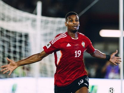 معاذ عيسى يحتفل بهدف سجله لليبيا في مرمى إسواتيني بتصفيات كأس العالم 2026 - 8 سبتمبر 2025 - FB/NTLibya