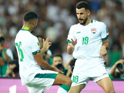 احتفال لاعبي العراق بتسجيل هدف في مرمى عُمان بتصفيات كأس العالم 2026 - 5 سبتمبر 2024 - FB/@Iraq Football Association