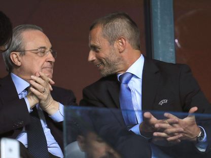 ألكسندر تشيفرين رئيس الاتحاد الأوروبي لكرة القدم رفقة رئيس ريال مدريد فلورنتينو بيريز - 23 مايو 2024 - X/@footballespana_