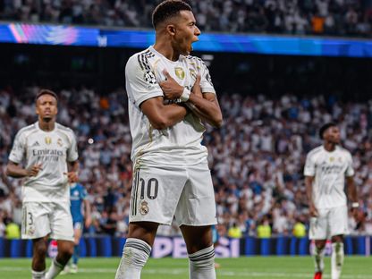 كيليان مبابي مهاجم ريال مدريد يحتفل بهدفه الثاني في مرمى مارسيليا بدوري أبطال أوروبا - 16 سبتمبر 2025 - x/@realmadrid