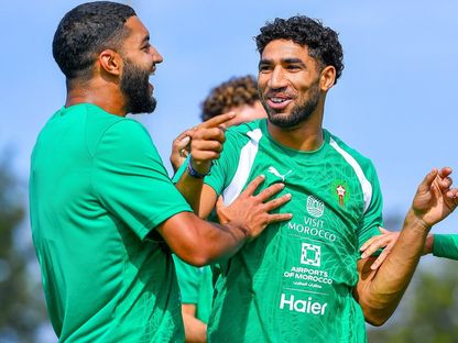 أشرف حكيمي وإسماعيل صيباري في تدريبات منتخب المغرب - 2 أكتوبر 2026 - X/@EnMaroc