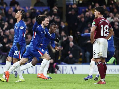 احتفال مارك كوكوريا بهدفه في مباراة تشيلسي ووست هام بالدوري الإنجليزي الممتاز - 31 يناير 2026 - Reuters