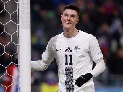 بنجامين سيسكو مهاجم سلوفينيا خلال مواجهة النرويج بدوري الأمم الأوروبية - 14 نوفمبر 2024 - Reuters