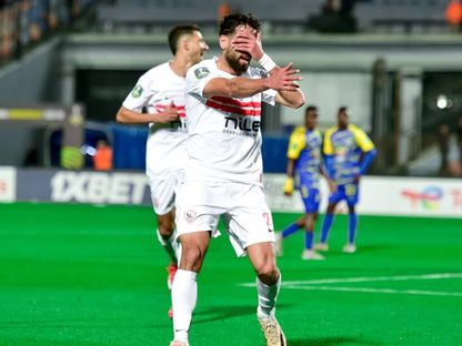 عدي الدباغ يحتفل بهدفه في مباراة الزمالك وأوتوهو بكأس الكونفدرالية الإفريقية لكرة القدم - 22 مارس 2026 - X/ZSCOfficial