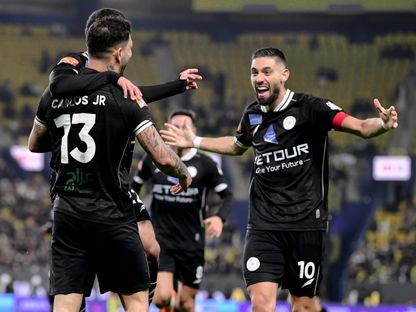 احتفال لاعبي الشباب بتسجيل هدف في مرمى النصر بالدوري السعودي - 17 يناير 2026 - X/@AlShababSaudiFC